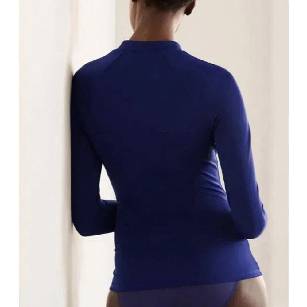 Boden Women’s Half Zip Up Rash Guard Vest Top Blue Size 4 Swim Surf Long sleeves - Picture 3 of 8